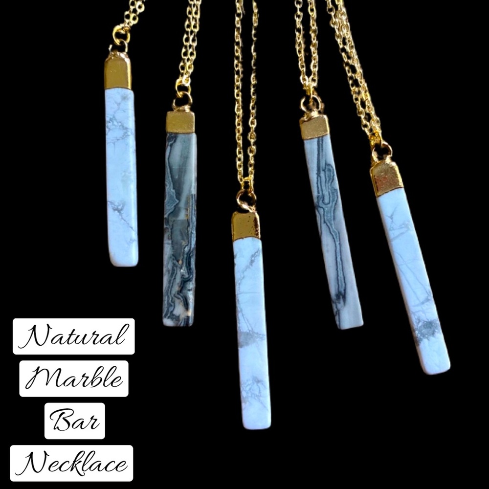 Dainty Marble Stick Pendant on 22K Gold Electroplated Chain